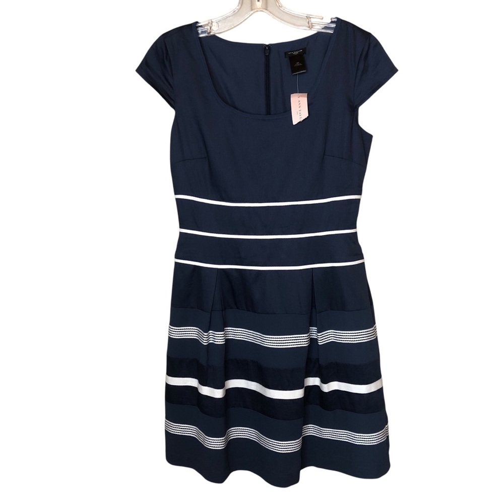 Ann Taylor Dress NEW Size 2 Petite Blue Nautical Summer Fit Flare Party Wedding